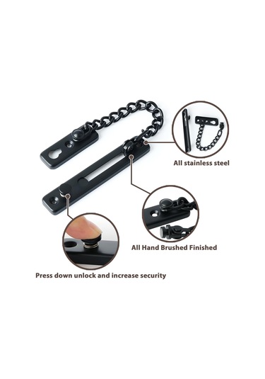 Kapı Zinciri Mandalı, Emniyet Yaylı Hırsızlık Önleyici Pres Kilidi İç Ve Ekstra Ön Kapı İçin, Mat Siyah Kapı Zincirleri 1 Paket