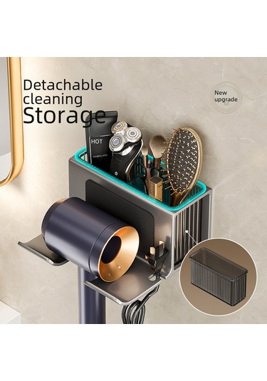 Yunboo Banyo Duş Fön Makinesi Tutucusu - Delme Yok Sürekli Montajlı - Kalın Çelik Gri - Saç Kurutma Aleti Depolama Rafı Diğer