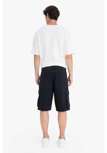Defacto %100 Pamuk Kargo Fit Jean Bermuda Şort E1380ax25smnm40 Siyah