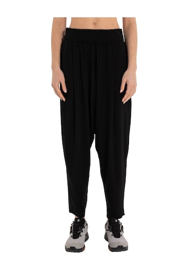 Inguz Beli Katlanabilir Yoga Şalvar Siyah