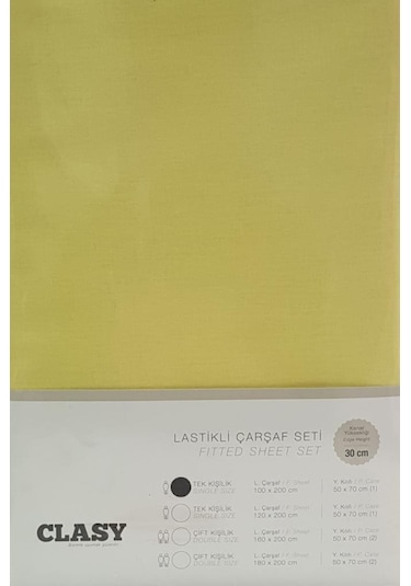 Clasy Tek Kişilik Lastikli Çarşaf Seti Yastık Kılıfı V1 Sarı