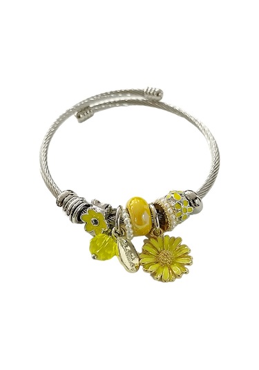 Kadın Çelik Charm Bileklik Bilezik Çiçek Figürlü Sarı Çelik