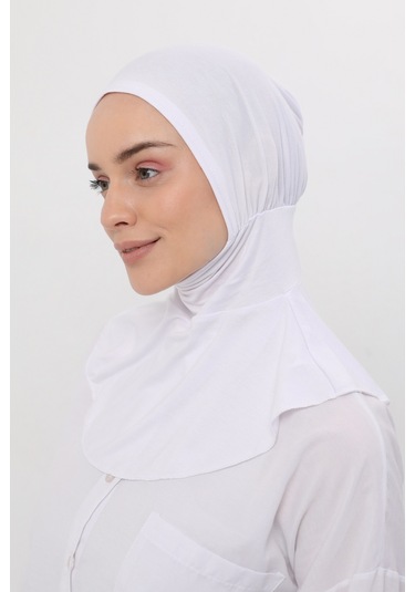 Kadın Tesettür Pratik Boyunluklu Hijab - Sporcu Bone Beyaz