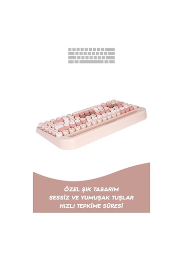 Everest K-98 Latte 2.4G+BT1+BT2 Mac Wın Klavye Pembe
