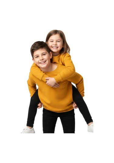 Zuzunga 2'li Basic Şardonlu Çocuk Sweatshirt Hardal - Kahverengi 9003