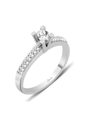 Pırlanta Modern Tektaş Yüzük Kenarı Çift Sıra