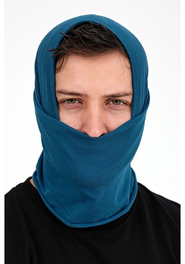 Erkek 4 Fonksiyonlu Koruyucu Pamuklu, Esnek, Terletmez, Bandana, Boyunluk, Maske - Tek Ebat / Mavi Mavi