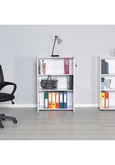 Adoremobilya Rio Ofis 3 Raflı Kapaklı Kitaplık - Diamond Beyaz
