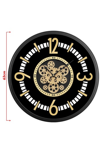 Büyük Boy Çarklı Duvar Saati Siyah 63cm Siyah