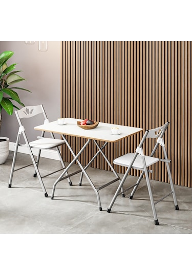 Katlanır Masa ve 2 Adet Sandalye Seti Beyaz 50 x 80 -1130