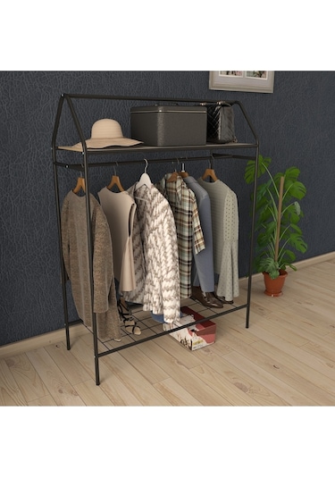 Home Hanger Siyah Elbise Askılığı Raflı New Design Konfeksiyon Askısı Siyah