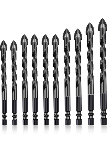 Yunboo Sert Alyüminyum Çok Amaçlı Matkap Ucu Seti - Cam, Çimento, Duvar, Tuğla Delme İçin 10'lu Siyah Paket 4/5/6/8/10/12mm