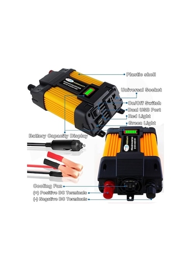 Besthome1 Little Wasp 12v-220v 6000w Led Ekranlı Çift Usb'li Araç Güç Çevirici