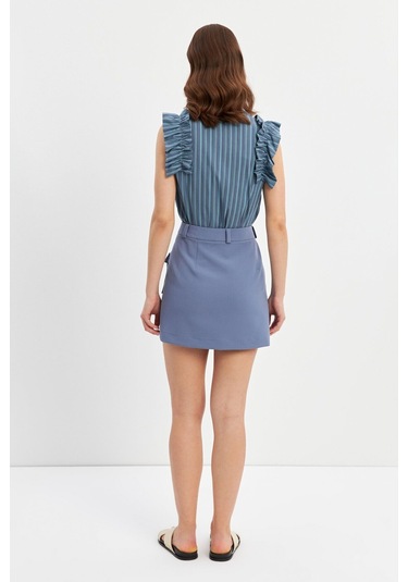 Stella Pulvis Mavi Cepli Nervürlü Mini Etek Mavi