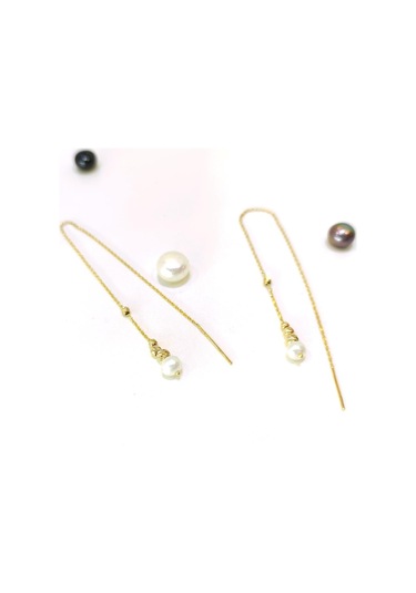 Altın Ürünler  Dorika Toplu İnci Sallanan Zincir Küpe 14 Ayar