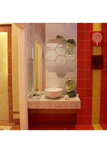 Kırmızı 12/24/28/30 Adet Altıgen Kendinden Yapışkanlı Ayna Etkisi 46 40 23mm Kırmızı