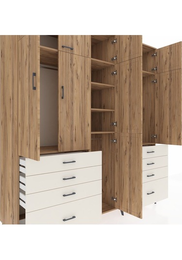 Kronos Dolap 8 Raflı 8 Çekmeceli 3 Askılı 220x59x243 Çam-çam/aytaşı Atlas Çam/aytası