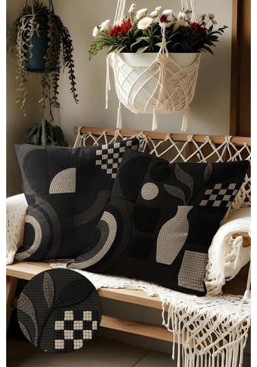 2 Li Nakış Desenli, Çift Taraflı Baskı, Kırlent Kılıfı Seti 04