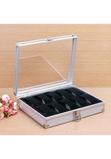 12 Yuvalı Mücevher Saati Ekran Saklama Kutusu Dikdörtgen Alüminyum Alaşımlı Saat Kutusu Tutucu Özellikleri: 26 21 6.7cm