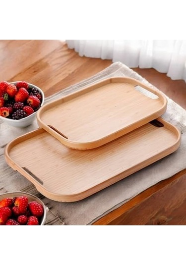 Morponi Dikdörtgen Bambu Servis Tepsisi, 2'li Set