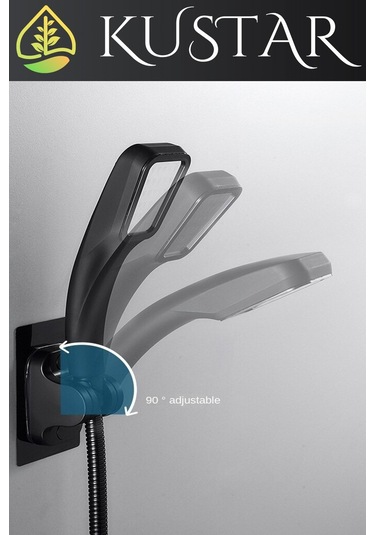 Kustar Siyah Kendinden Yapışkanlı 15 Kg Taşıyabilen Nano Duş Başlığı Askısı Mafsal Kolay Temiz Kurulum Siyah
