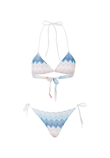 Missoni Çizgili Üçgen Bağlamalı Bikini Seti Multirenk
