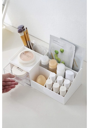 3 Katlı 2 Çekmeceli Ofis , Takı Makyaj Düzenleyici Organizer / Kozmetik Masüstü Düzenleme Kutusu