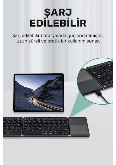 Plentiful Katlanabilir Bluetooth Type-c Klavye Türkçe Q Android / Apple Uyumlu iOS Siyah