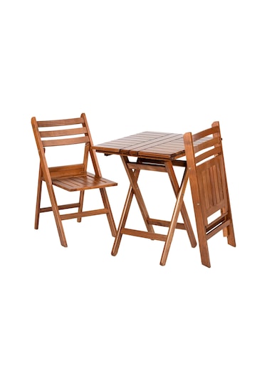 Albatros Katlanır Ahşap Bahçe Balkon Seti: 60x80 Masa+2 Sandalye