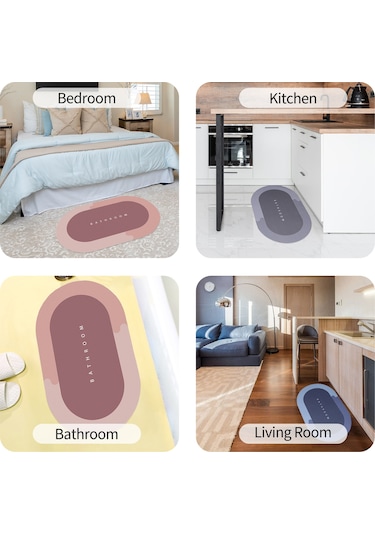 Suofeng Koyu Gri 40x60cm Oval Banyo Paspası - Diatomit Köpük, Su Emici, Kaymazsız, Yumuşak, Makine Yıkama Uygun Gri