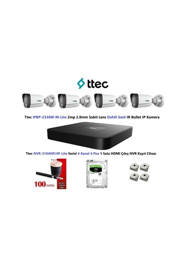 Ttec 2mp Mikrofonlu 4 Kameralı 500gb Disk Tak Çalıştır Hazır Ip Kamera Seti