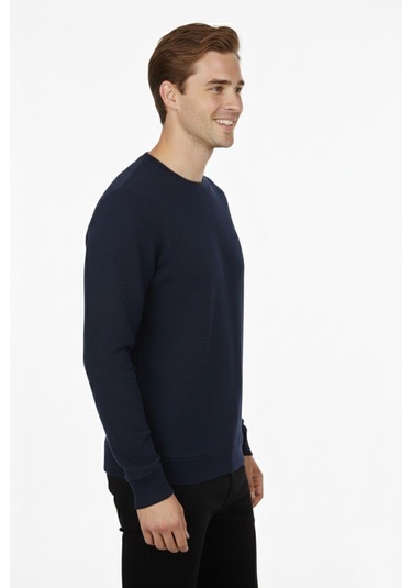 Raymons Erkek Sıfır Yaka Petek Doku Regular Fit Sweatshirt Bgl-st04950 Lacivert