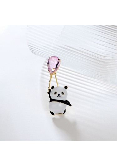 Monyee Panda Balon Desenli Kristal Yaprak Broş - Yarı İpek Pırlanta Ve Alyuminyum Alaşımlı, 7.3x3.5cm, Tekli Opp Çanta Paketi Çok Renkli