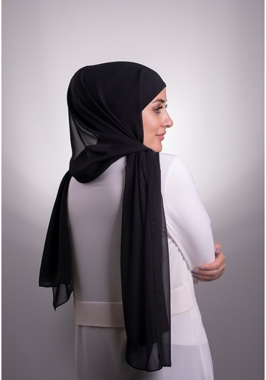 Siyah Pratik Hazır Geçmeli Şal Şifon Boru Boneli 3001_01