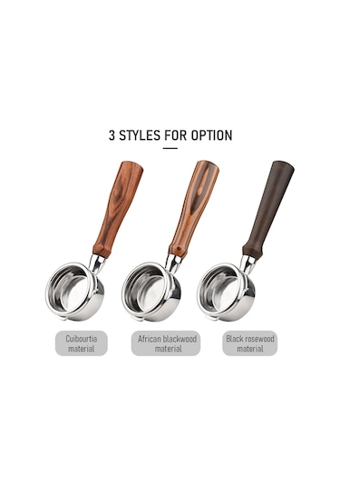 Wezone 58mm Kahve Makinesi Portafilteri, Ahşap Saplı Üç Kulaklı, Gıda Grubu Paslanmaz Çelik, Barsetto Ba101/ba102 Calphalon Temp Iq Uyumlu Kahverengi