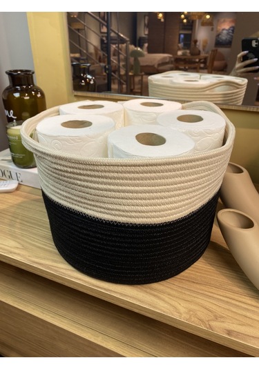 Jüt Tuvalet Kağıdı Düzenleyici, 30 X 20 Jüt Sepet, Çok Amaçlı Organizer Siyahkrem