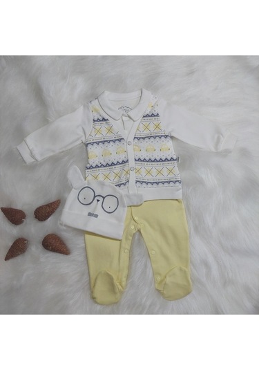 2'li Sarı Beyaz Tulum Set Pamuk Sarı