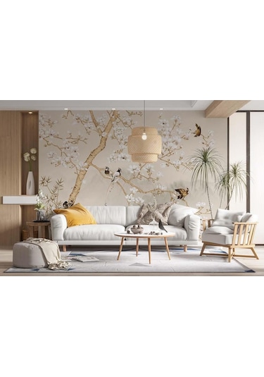 Ağaç Dalları Üzerinde Kuşlar Vintage Duvar Kağıdı