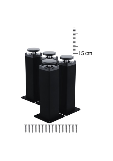 Metal Mobilya Ayağı 15 Cm Mat Siyah 4 Lü Set 40x40 Kare Profil Tv Ünitesi Kanepe Koltuk Yükseltici Mat Siyah 15 Cm
