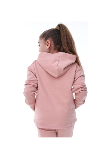 Zuzunga Basic Kapüşonlu Şardonlu Kanguru Cep Detaylı Çocuk Sweatshirt 3-10 Yaş Pudra