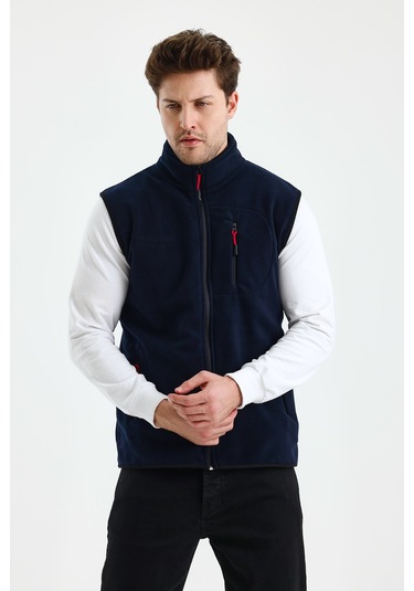 Monox Erkek Tam Fermuarlı Spor Polar Yelek Lacivert