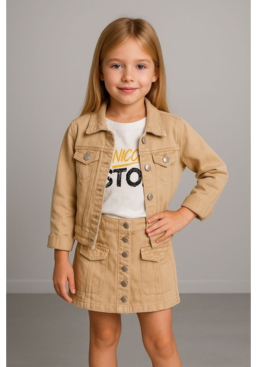 Denim Kız Çocuk Gabardin 3 Parça Etekli Takım - 2/12 Yaş - 31527 Çok Renk