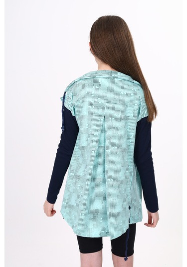 Toontoy Kız Çocuk Komple Baskılı Hırka Su Yeşili