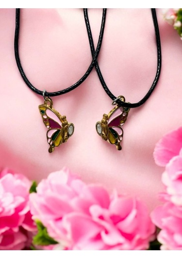 Kelebek Renkli İki Adet Mıknatıslı Çift Sevgili Anahtarlık Çok Renkli