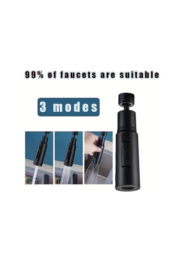 Chuangyinshop Siyah 3 Modlu Su Sıçratmayan Musluk Uzatıcı - Dönen Su Kontrolü Dayanıklı Mutfak Bataryası Siyah