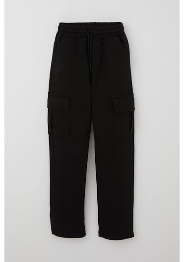 Breeze Erkek Çocuk Pantolon Kargo Cepli Beli Lastikli 6-10 Yaş, Siyah Siyah