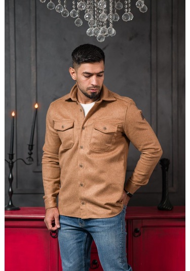 Advante Slimfit Çift Kapak Cepli Astarsız Kaşe Gömlek Devetüyü