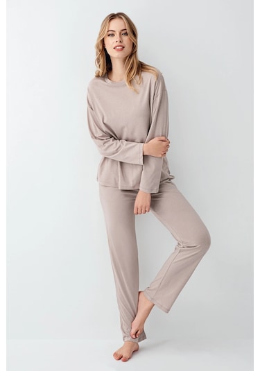 Arnetta 3407-s Kadın Uzun Kol Pijama Takım Vizon