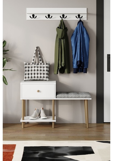 Puflu Ayakkabılık Düşer Kapaklı Ayakkabılık Raflı Ayakkabılık Iki Raflı-beyaz Beyaz