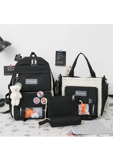 4 Parça Büyük Kapasiteli Sırt Çantası Seti Siyah 4etuee Diğer